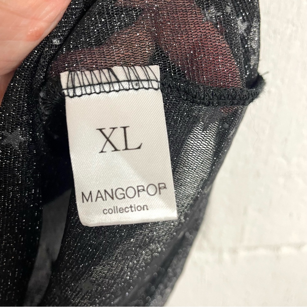 Mangopop Tee Sheer Black Fitted Metallic Stars Whimsigoth Dark Fairy Ethereal XL - Picture 10 of 12